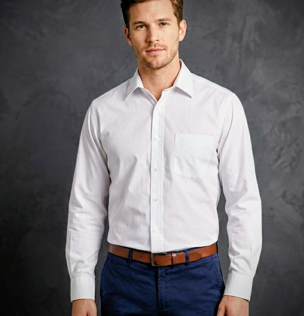 Beverly Hills Polo Club Mens Dress Shirt 16 34/35 White Cotton Blend Long Sleeve